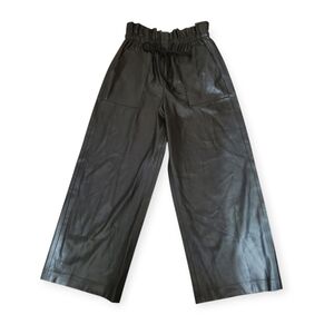 Zara Wide-Leg Faux Leather Cropped Pants With Drawstring Waist Black XS